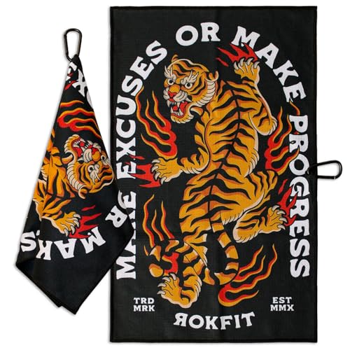 RokFit Gym & Golf Towel – Multi-Use, Quick-Dry, Durable Utility Towel with Bold Graphic and Carabiner Clip (Make Excuses Or Make Progress) - color: Make Excuses Or Make Progress