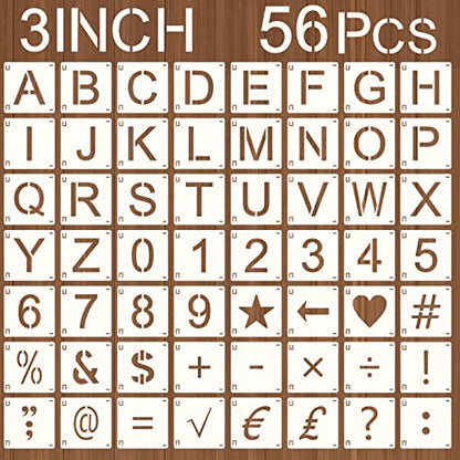 Augshy 56 Pcs Letter Stencils, 3 Inch Reusable Craft Kit for Fabric | Interlocking Templates Kit, Letter Numbers Symbol, for Wood Wall Rock Chalkboard, Signage DIY School Art Projects - style: Letter