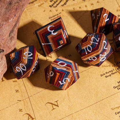 Wooden Dice Set Yellow Striped Wood DND Dice for D&D Tabletop Games - color: Yellow Striped/Silver