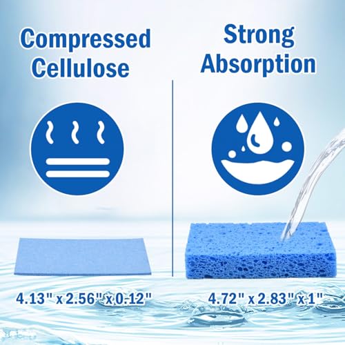 YoleShy 20 Pack Sponges Kitchen Natural Compressed Cellulose Sponges for Dishes Non Scratch for Household Cookware Bathroom Cars Soft Super Absorbent Reusable, Blue and Yellow