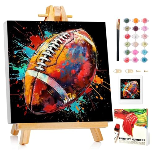 Mandun Football Paint by Numbers Kit for Kids, 8x8 inch | DIY Paint by Numbers for Kids, Ages 4-8-12, with Frame, Wooden Easel, Gifts Box, Fun and Relaxing,Home Wall Decor - color: Football