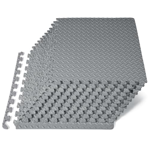 ProsourceFit Exercise Puzzle Mat ½-inch, EVA Interlocking Foam Floor Tiles for Home Gym, Workout Equipment, Kids Play Areas, Grey, 48 SQ FT - 12 Tiles - color: Grey, size: 12 Pack (48 SQ FT)
