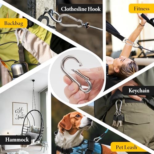 Hammock Hanging Kit, Load Capacity 1400 lb, Stainless Steel Hammock Hook Carabiner Set for Yoga Hammock Swing Chair Indoor Outdoor Relaxation (4-Pack Carabiner Clips) - color: 4-pack Carabiner Clips