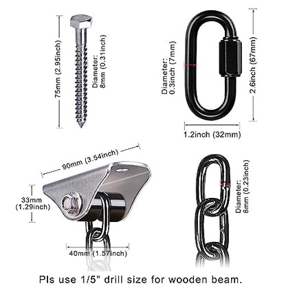 BeneLabel 2Pcs 105" (8.75 ft) Porch Swing Chain with Silent Swing Hanger 1000 LB Capacity Adjustable Bench Swing Chain, Hanging Chair Chain for Hammocks Chairs, Swing Chair - color: Silent Swing Hanger With 105" Black Chain