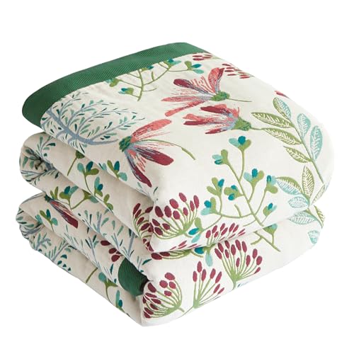 Boho Throw Blanket for Bed 50”x60”, 100% Cotton Blanket for Couch Sofa | Ultra Soft 4-Layer Muslin Woven Quilt with Floral Printed, Farmhouse Bed Blanket/Cover for Living Room Decor - color: P - Boho Floral, size: 50“ x 60”