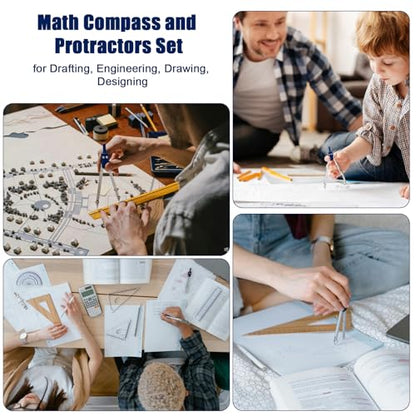 13 Pieces Geometry Set Compass Geometry Tools Math Compass and Protractors Metal Precision Drafting Kit with Storage Box Rulers Pencils Technical Drawing, Engineering & Architecture - color: Blue