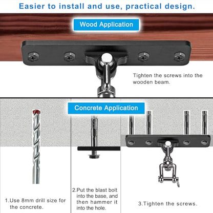 Dolibest Heavy Duty Swing Hanger, Ceiling Mount Swivel Hook, 360° Rotation Wood Beam Holder Body Weight Strength Training Systems, Aerial Yoga Swing & Hammock, Resistance Band for Wooden Sets - color: 4 Holes Ceiling Anchor With Swivel
