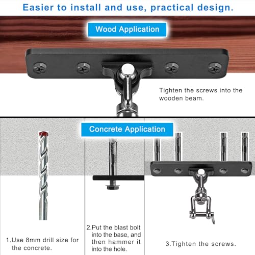 Dolibest Heavy Duty Swing Hanger, Ceiling Mount Swivel Hook, 360° Rotation Wood Beam Holder Body Weight Strength Training Systems, Aerial Yoga Swing & Hammock, Resistance Band for Wooden Sets - color: 4 Holes Ceiling Anchor With Swivel