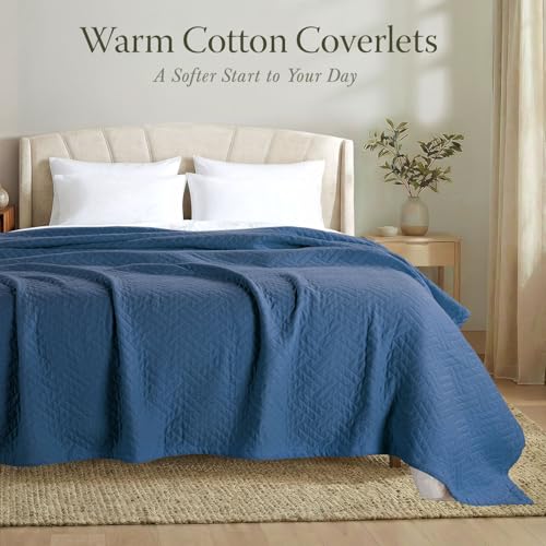 Threadmill Luxury Cotton Blankets for King Size Bed | All-Season Cozy 100% Cotton Blanket | Criss Cross Soft & Lightweight Coverlet fits California King Size Bed, 104x92 | Folkstone Blue - color: Classic Folkstone Blue, size: King / Cal King