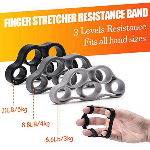 Grip Strength Trainer 7 Pack Adjustable Hand Gripper, Finger Stretcher Resistance Extensor Bands, Finger Exerciser, Grip Strength Ring & Stress Ball, Hand Grip Strengthener - color: Black