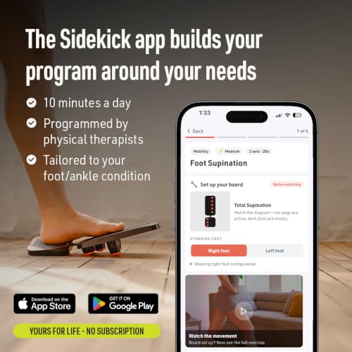 SIDEKICK | AxisBoard Balance Board for Foot & Ankle Rehab | PT Training System with Exercise Programs for Plantar Fasciitis, Achilles Pain & Ankle Sprains | Sidekick App + Guide Included
