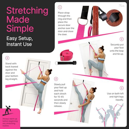 Leg Stretcher Strap with Door Anchor and Resistance Band, Splits Trainer - color: Vibrant Pink