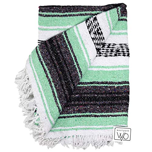 Open Road Goods Mexican Blanket - Authentic Serape Falsa Blanket - Handmade (Mint) - color: Mint