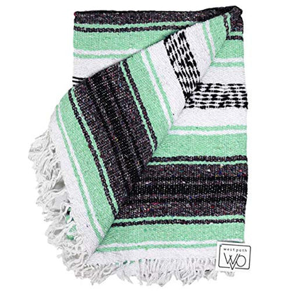 Open Road Goods Mexican Blanket - Authentic Serape Falsa Blanket - Handmade (Mint) - color: Mint