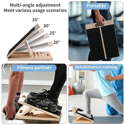 ERA of Vision Adjustable Slant Board for Stretching – Wooden Incline Calf & Leg Stretch Trainer with Anti-Slip Surface, Foldable Design, Extra Resistance Band & Exercise Manual for Home Fitness