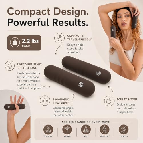 Pilates Pro Power Pack - Equipment Set for Home Workout - All-in-One Fitness Kit with Ankle Weights, Dumbbells, Resistance Bands, Pilates Ball & Canvas Tote - Full Body Workout System, Portable Home Gym Equipment for Women & Men - color: Chocolate