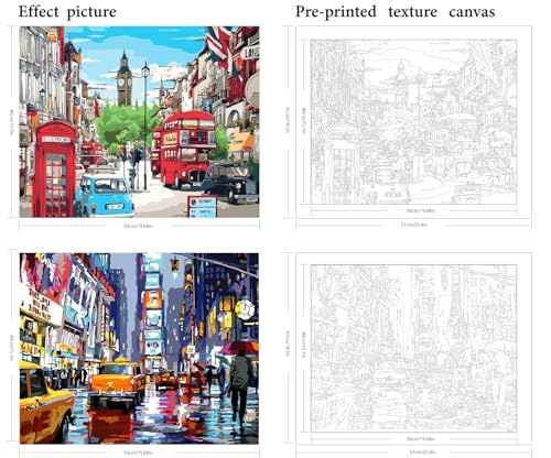 QUITEDEW 2 Pack Paint by Number for Adults,Scenery Paint by Numbers, Times Square Paint by Numbers for Adults Suitable for Home Wall Decoration 16x20 Inch. - color: B4-scenery