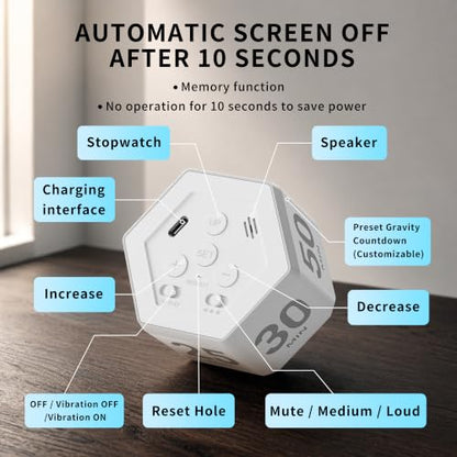 Cube Productivity Timer, 3/5/10/25/30/50 Minute Presets for ADHD - color: Matte White