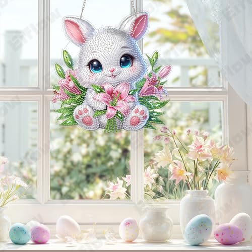 Eiflow Acrylic Diamond Art Hanging Kit for Adults, DIY Diamonds Painting Door Hanger Board Kit, Special Crystal Diamond Art Painting Pendant Ornament (Holding Tulips) - color: Holding Tulips