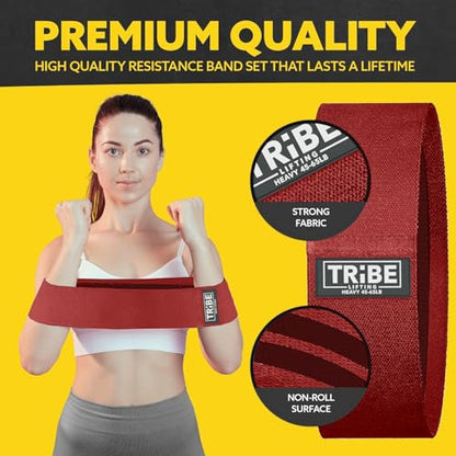 Fabric Resistance Bands for Working Out, 3-Pack for Legs and Glutes - color: Heavy Red