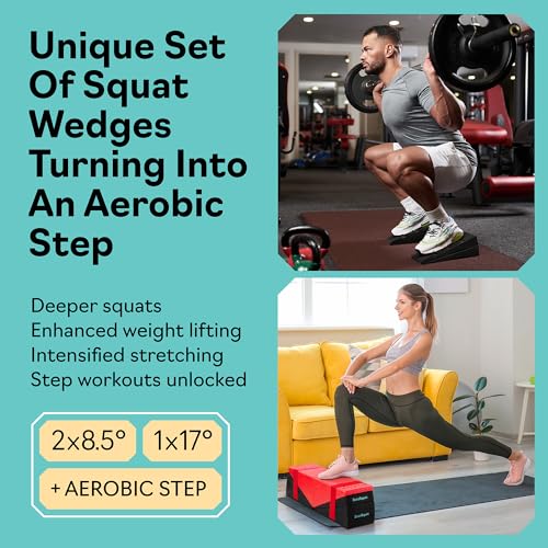 Squat Wedge Block Set of 3/5 - 960 LBS Capacity - Slant Board for Calf Stretching with 5 Stackable Angles - Calf Stretcher Slant Board - Workout Equipment - EPP Material for Exercise Equipment & Physical Therapy - color: Red&Black