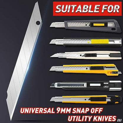 DIYSELF 50 Pack Utility Knife Blades, 9mm Snap Off Blades (30°) | Razor Knife Box Cutter Blades Refills for Detail Cutting, Segmented Edge, Precision Trimming for Paper, Vinyl, Film, Crafts - size: 50-Pack(30°)