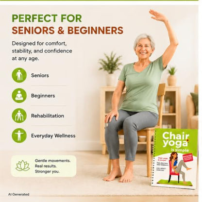 Chair Yoga for Seniors Over 60 Book, 30-Day Balance & Mobility Guide - color: Green