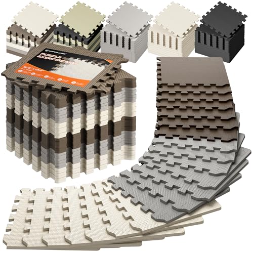 SUPERJARE Gym Floor Mats, EVA Foam Puzzle Exercise Mats, Foam Floor Tiles | Cushioned Interlocking Workout Mat, Gym Flooring for Home Gym, Playroom, Garage, 12.6"x12.6"x0.4" - color: Mocha Trio, size: 24 Tiles (24 Sq Ft)