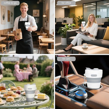 Silicone Collapsible Travel Mug Gray 15oz / 450ml - Leak-Proof Reusable Silicone Water Bottle for Hot and Cold Beverages - Travel Office and Home - Dishwasher Safe - Straw Included - color: Gray