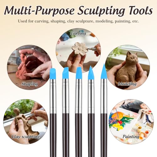 BESTonZON 5pcs Artist Paint Brush Set Silicon Brushes for Painting Masking Fluid Clay Molding, Silicone Sculpting Tools Clay Carving Tools Paint Color Silicone Brush Matching Tool for DIY Handicraft