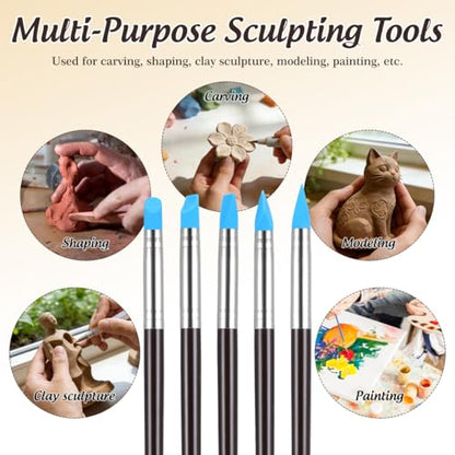 BESTonZON 5pcs Artist Paint Brush Set Silicon Brushes for Painting Masking Fluid Clay Molding, Silicone Sculpting Tools Clay Carving Tools Paint Color Silicone Brush Matching Tool for DIY Handicraft
