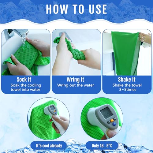 Hosuly 15 Pcs Cooling Towels 40" x 12", Dark Blue, Bright Green, Light Gray - color: Dark Blue, Bright Green, Light Gray