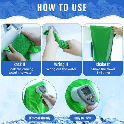 Hosuly 15 Pcs Cooling Towels 40" x 12", Dark Blue, Bright Green, Light Gray - color: Dark Blue, Bright Green, Light Gray