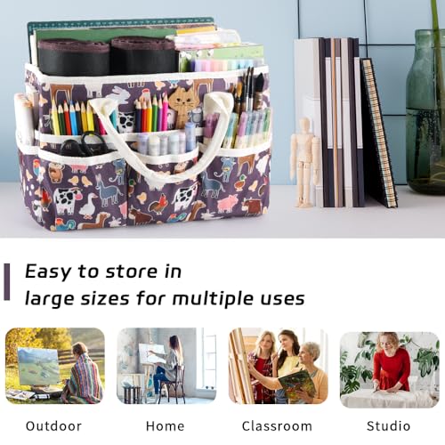Craft Organizer Tote Bag with Multiple Pockets,Scrapbooking Art Storage | Portable Travel Containers for Caddy,Art and Craft Sewing Bag,Daily Use and Office Supplies Storage.Purple animals - color: Purple animals