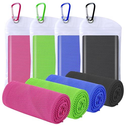 4 Packs Cooling Towels for Neck and Face(40"x 12"), Cool Sweat Towels for Hot Weather, Lightweight Soft Breathable Towels for Yoga, Towels Sports, Workout, Running, Gym, Camping, Fitness - color: Rose Red/Green/Royal Blue/Black