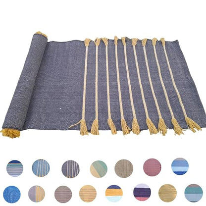 Jaipur art & Rugs Cotton Yoga Mat - Eco-Friendly Hand-Woven Rug - Non Slip & Thick (24”x72”x5mm) for Everyday Fitness at Home - Comfortable Extra-Long - color: Yellow Dark Blue