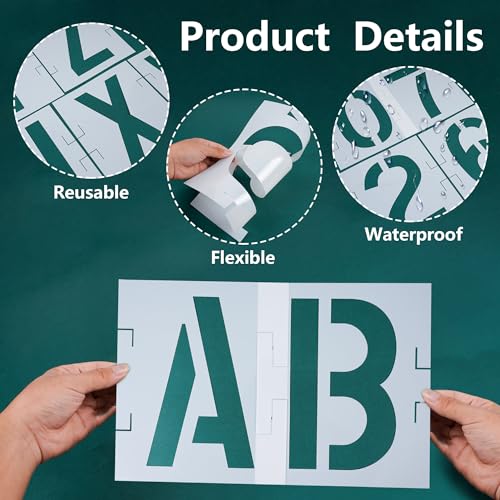 8 Inch Letter Stencils 42 Pcs ReusableTemplates Symbol Numbers Interlocking Stencil Kit Plastic Number Stencils for Wood,Wall,Paper,Fabric,Glass,Signage,DIY Art Projects - style: 8 Inch