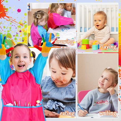 Zkptops Kid Art Smocks Waterproof Kids Painting Aprons Toddler Art Smock Kids Paint Smock with Long Sleeve 3 Roomy Pockets for Age 3-7 Years(Pink) - color: Y 1 Pack Pink