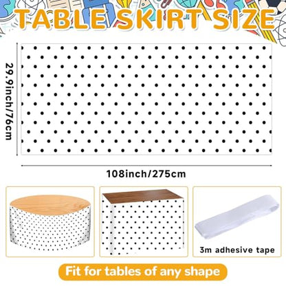 Wiooffen 9Ft Black and White Polka Dot Table Skirt Classroom Teacher Desk Curtain Skirts Tablecloth Rectangle Table Cover Skirt for Back to School Kindergarten Office Bookcase Supplies Painted Dot - style: Painted Dot