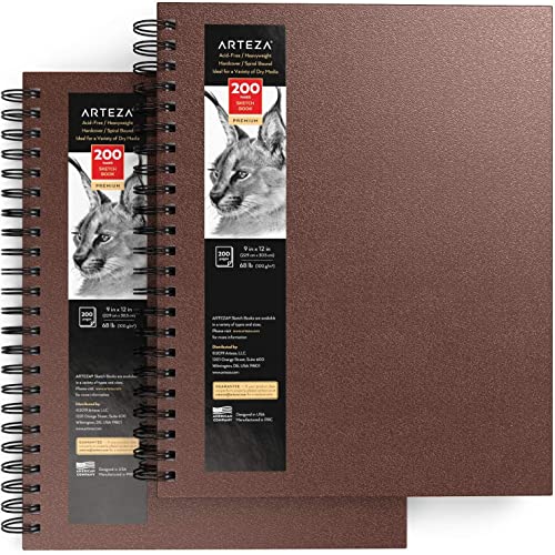 ARTEZA Spiral Sketch Book 9x12 Drawing Pad 2 Pack 200 Sheets Sketch Pads for Drawing for Adults & Teens - color: Brown, size: 2 Pack