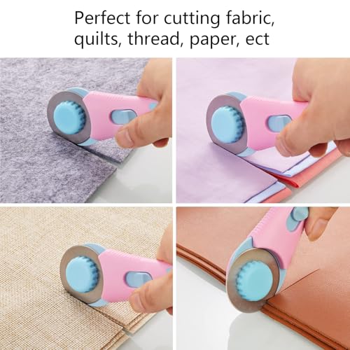 Rotary Cutter with 5pcs 45mm Rotary Blade, Bearing Design Rolling Cutter with Safety Lock for Fabric Sewing Quilting Cloth Leather Paper and Arts & Crafts(Pink) - color: Pink with Bearing, size: 45mm