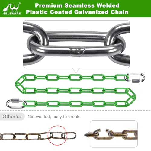 SELEWARE 2Pcs 20" Hanging Swing Chain Green Plastic Coated Hanging Chains | 1000LB Capacity Porch Swing Chain with 4 Carabiners, Hammock Hardware Kit for Hanging Chair, Punching Bag, Indoor Outdoor Gym - color: Green, size: 20" (2 Pcs)