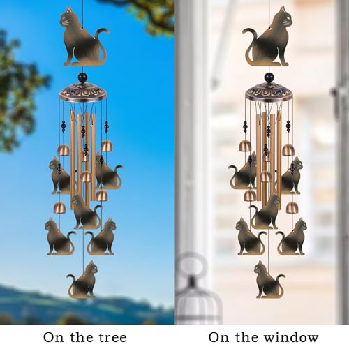 Bronze Cats Wind Chimes Decor, Mobile Wind Catcher, Retro Wind Bells, Blessing Wind Chime, Memorial Windchimes for Home, Balcony, Yard, Room, Xmas, Party, Indoor, Garden Decoration, Gifts for Mom