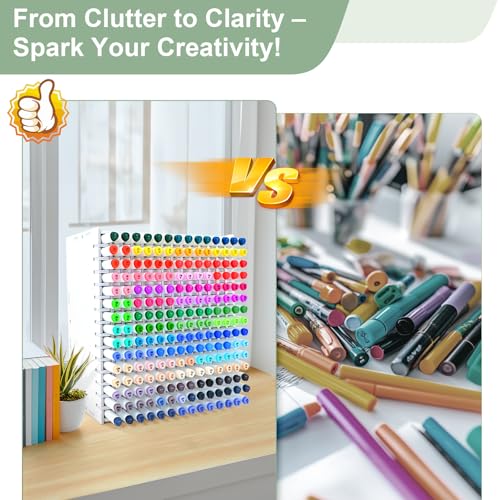 Marker Organizer, 210-Slot Marker Holder with Adjustable Dividers | Holds 210 Markers • Adjustable Dividers • Space-Saving Design • Easy Assembly • Fits Most Marker Brands - size: 210 Holes