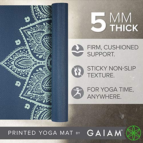 Gaiam Yoga Mat - Premium 5mm Print Thick Non Slip Exercise & Fitness Mat for All Types of Yoga, Pilates & Floor Workouts (68" x 24" x 5mm) | Printed Design | Sticky Non-Slip Surface | 5mm Cushioning | Yoga, Pilates & Floor Workouts | 68"x24" - color: Indi