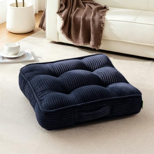 Meditation Floor Pillow, Square Large Pillows Seating for Adults, Tufted Corduroy Cushions for Yoga Reading Nook, Classroom and Living Room, Blue, 22x22 Inch - color: Blue