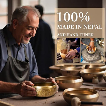 AKLOT HandMade Meditation Singing Bowl: Tibetan Sound Bowl Set with Pure Tone, Sound Bath Bowl with Cushion, Mallet, Carry Bag, Spiritual Gift for Chakra Clearing, Yoga, Prayer, Relaxation (5 Inch) - color: 5 inch Buddha