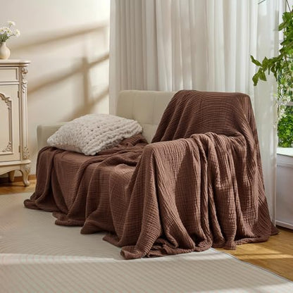 100% Cotton Muslin Blanket for Adult 70x80 4-Layers Gauze Throw - color: Dark Brown, size: 70x80 inch