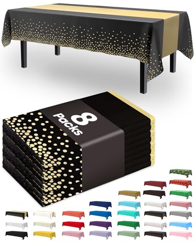 Pureegg Plastic Table Cloth Disposable 8 Pack 54 x 108 Inch, Black Gold | Graduation Party, Class of 2026, Table Runner Style, Leakproof & Sturdy, Table Cover - color: Black Gold, size: 54" X 108" Rectangle
