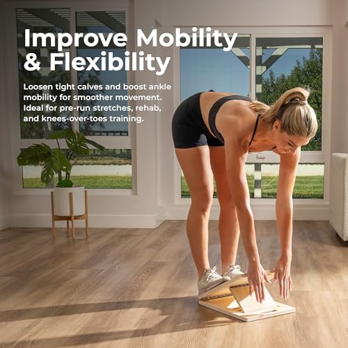 Sunny Health & Fitness Adjustable Calf & Ankle Stretcher | Plantar & Tight Calves Relief, Hamstring & Ankle Strengthener, Mobility & Stretching Device, Fits All Shoe Sizes - color: Tan